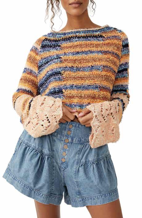 Free People Butterfly Mixed Stripe Cotton Blend Sweater