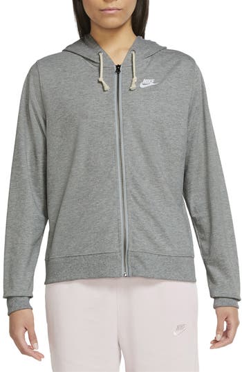 Shop Nike Gym Vintage Hoodie Jacket In Dk Grey Heather/white