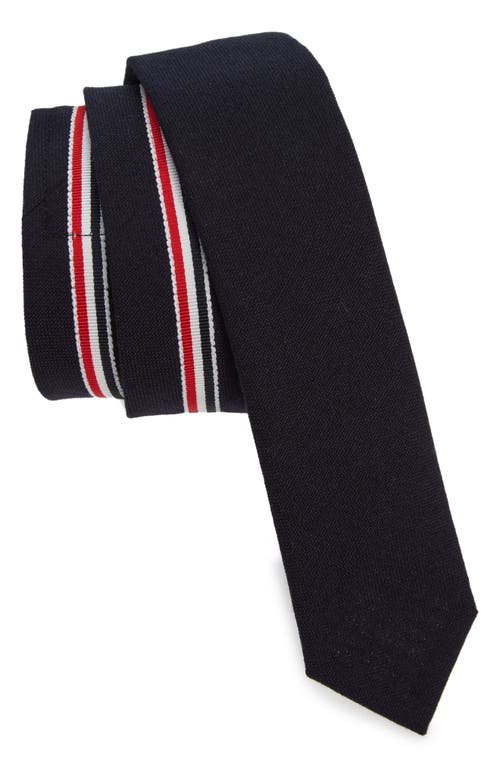 Thom Browne Grosgrain Trim Wool Tie In Navy