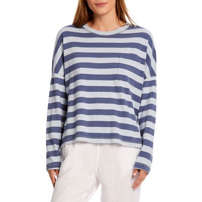 Michael Stars Reece Stripe Long Sleeve Cotton Top, Blue