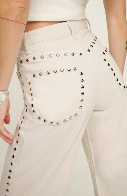 Shop Reformation Cary Studded High Waist Slouchy Wide Leg Jeans In Fior Di Latte Studded