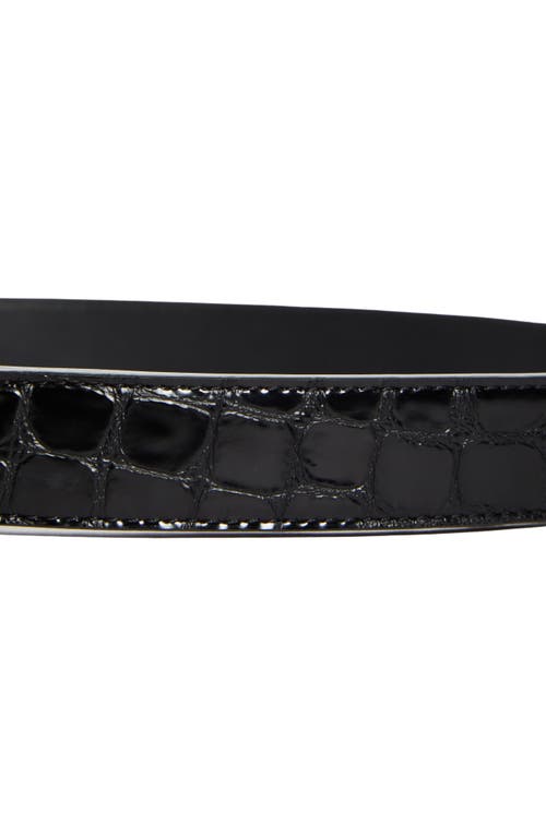 Shop Christian Louboutin Cl Monogram Buckle Croc Embossed Leather Belt In Black/black