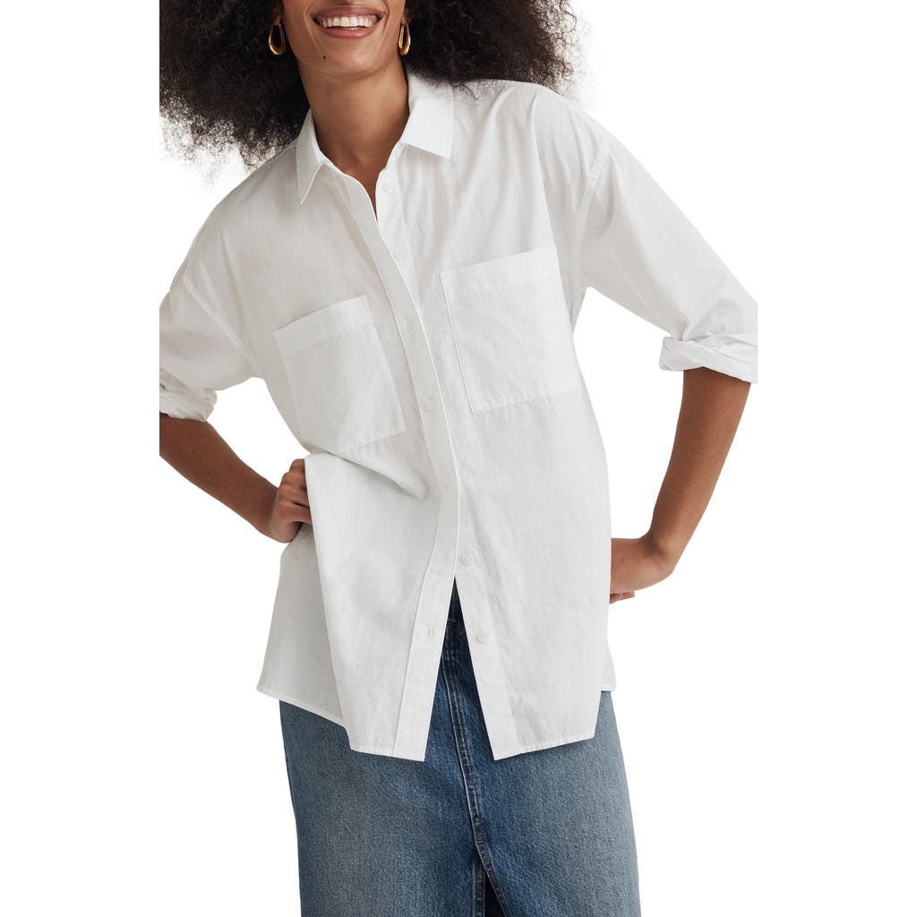 Madewell The Oversize Straight Hem Signature Poplin Shirt In Eyelet White