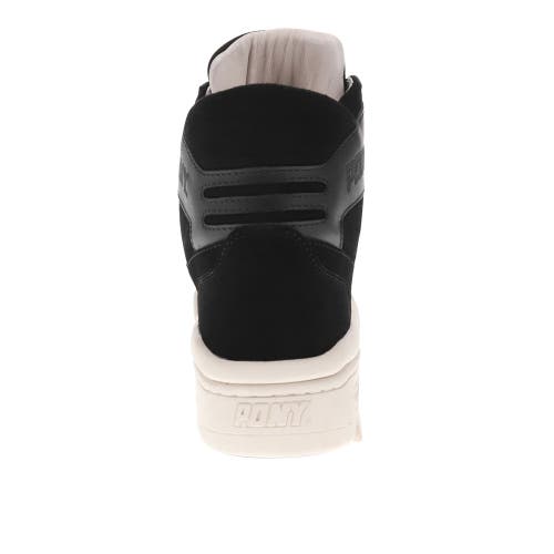 Pony Mens M110 Lux Genuine Leather And Suede Premium Lace Up Athletic Sneaker Shoe In Black/off White