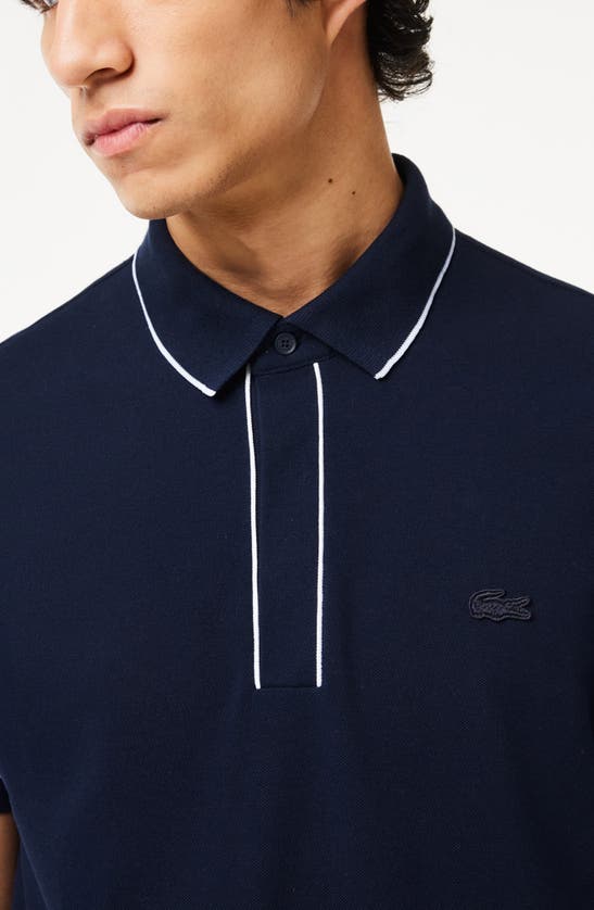 Shop Lacoste Regular Fit Tipped Piqué Polo In 166 Marine