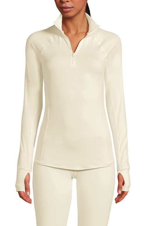 Shop Lands' End Baselayer Cozy Thermaskin Quarter Zip Top In Fresh Ivory