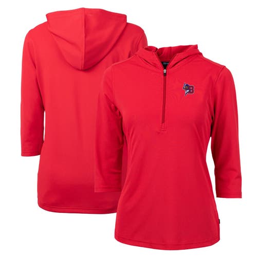 Women's Cutter & Buck Red Buffalo Bisons Virtue Eco Pique Recycled 3/4-Sleeve Half-Zip Pullover Hoodie