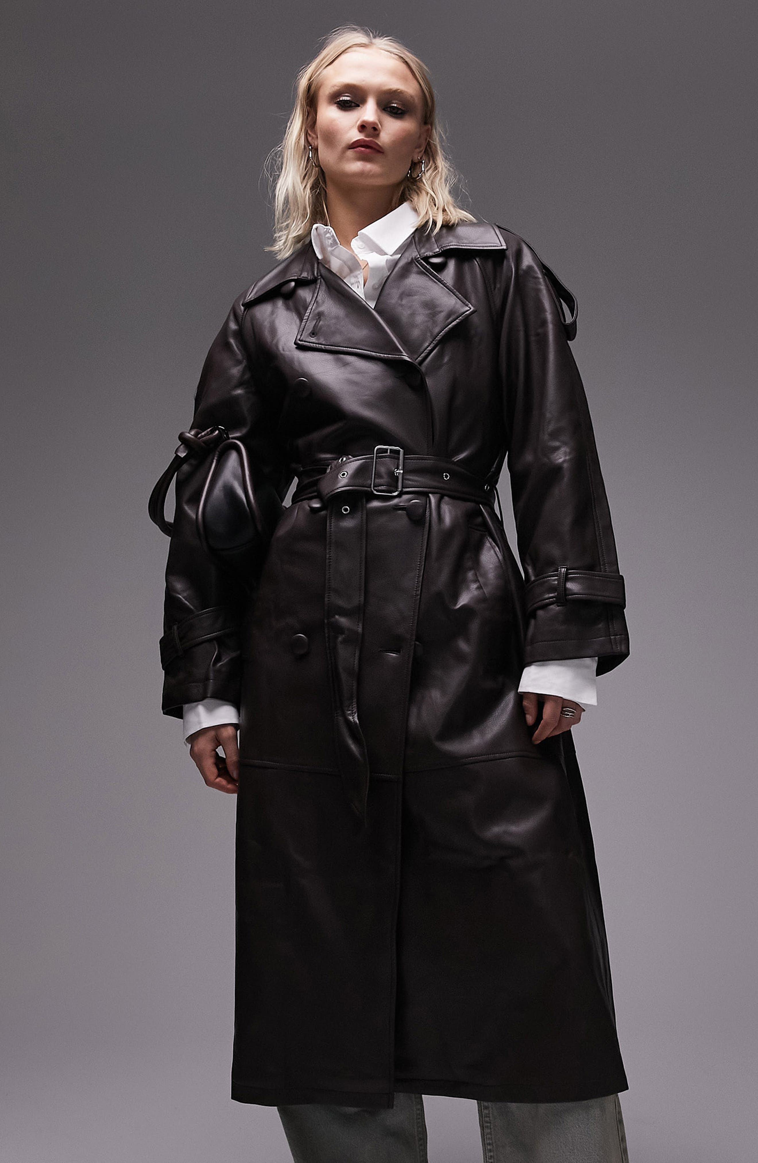 full length black leather coat