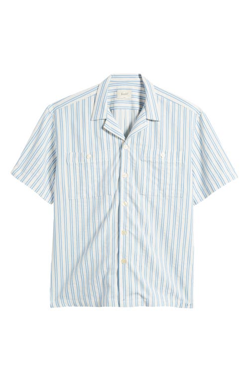 FORET Sway Stripe Organic Cotton Button-Up Camp Shirt in Ocean