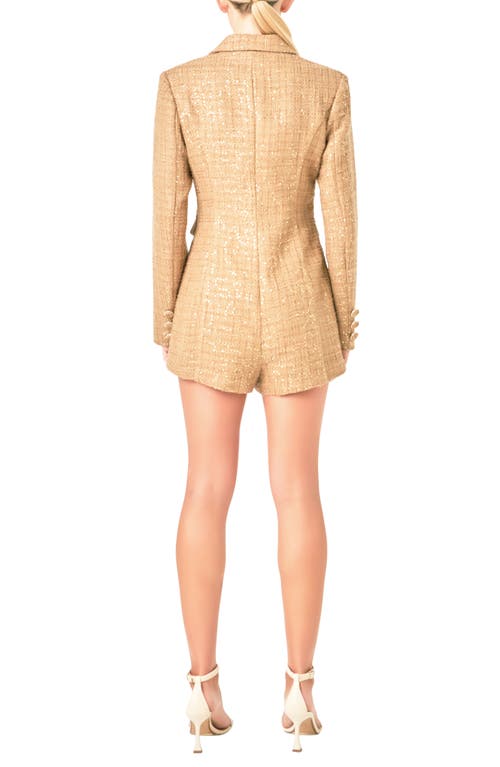Endless Rose Premium Sequin Tweed Long Sleeve Blazer Minidress In Tan