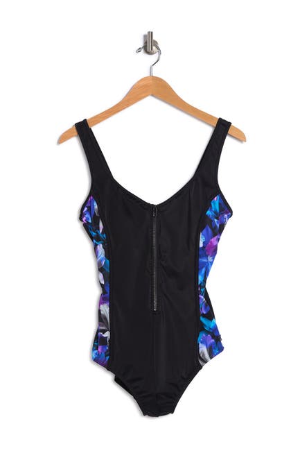 Reebok Printed Zip One Piece Swimsuit Nordstrom Rack