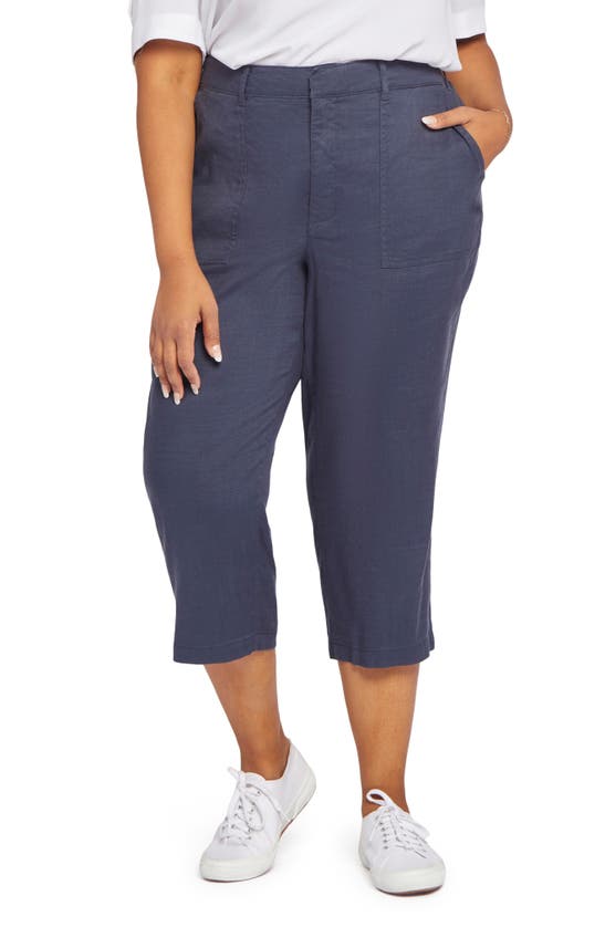Nydj Utility Crop Linen Blend Pants In Oxford Navy