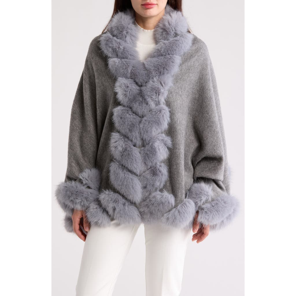 La Fiorentina Faux Fur Trimmed Wrap In Grey