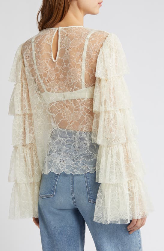 Shop Frame Ruffle Sleeve Lace Top In Cream