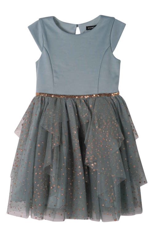 Shop Zunie Kids' Glitter Mesh Cascade Party Dress In Sage