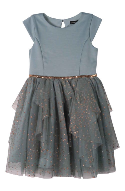 Zunie Kids' Glitter Mesh Cascade Party Dress in Sage 