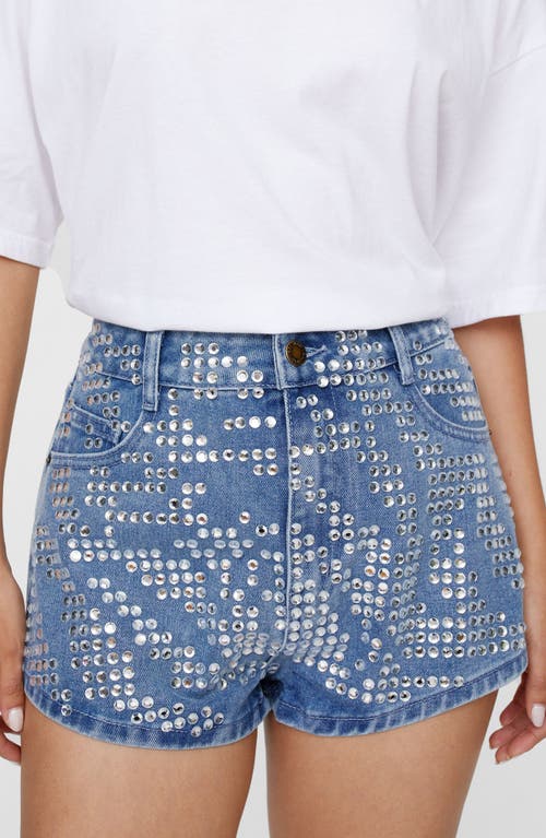 Shop Nasty Gal Zebra Hotfix Denim Shorts In Authentic Midwash