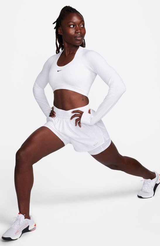 Shop Nike Dri-fit High Waist Shorts In White/ Reflective Silver