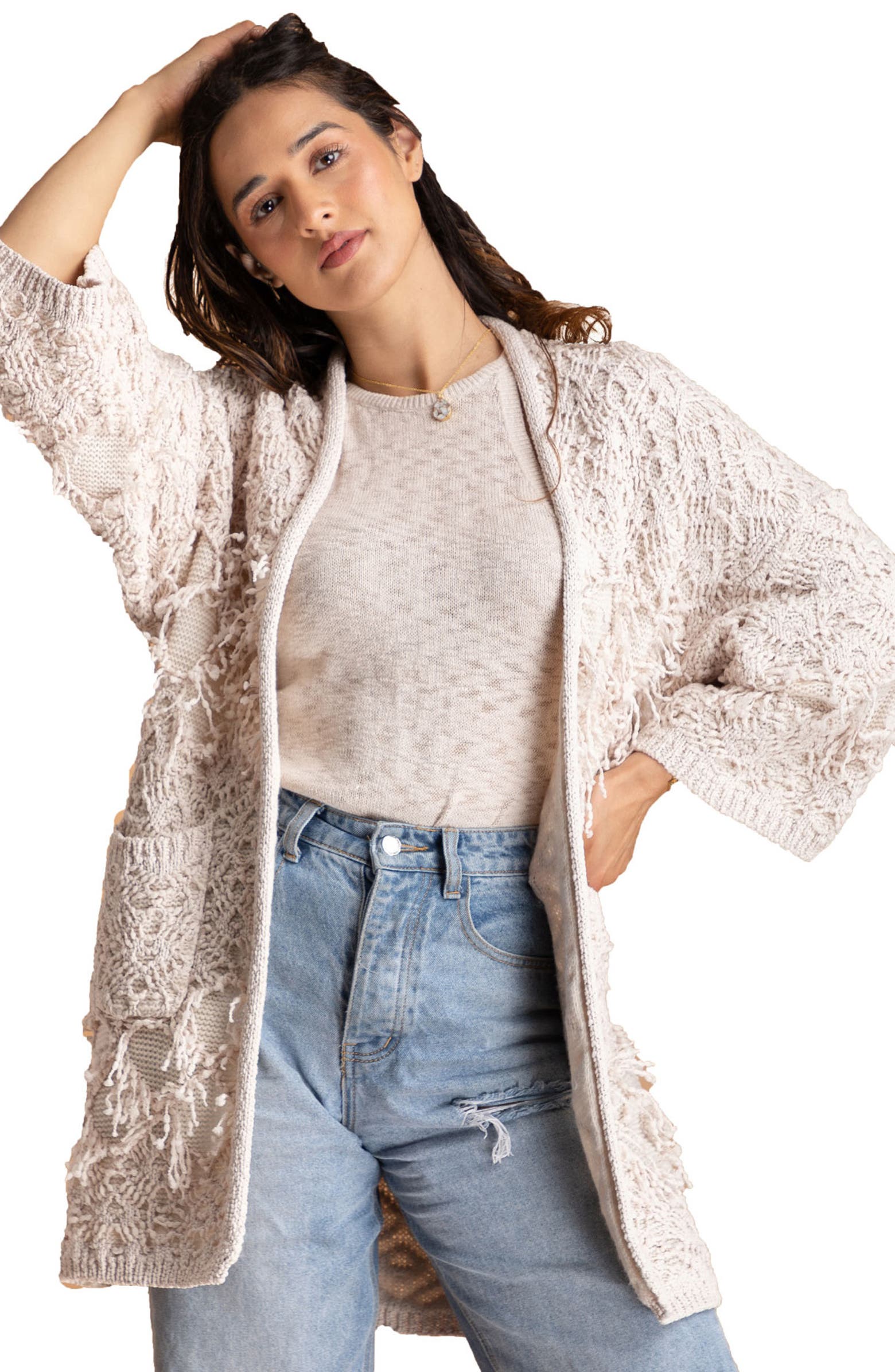 SAACHI Crochet Fringe Knit Topper Nordstromrack