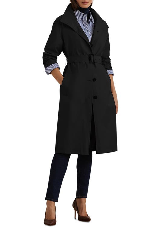 Lauren Ralph Lauren Belted Water Resistant Longline Coat In Black