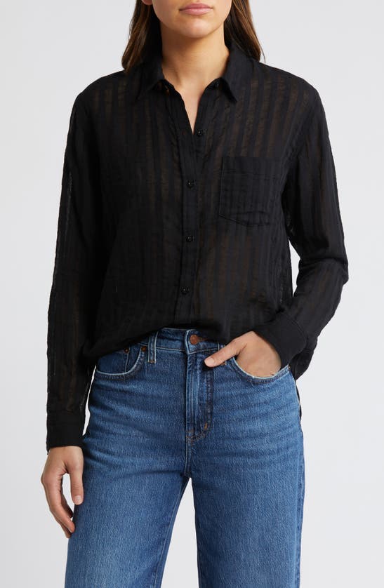 Shop Rails Charli Shadow Stripe Cotton Button-up Shirt In Black Shadow Stripe