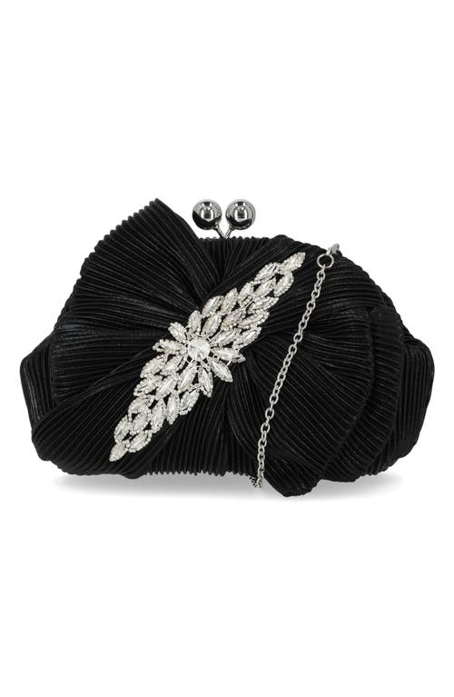 Jessica Mcclintock Juliette Pleat Frame Embellished Clutch In Black