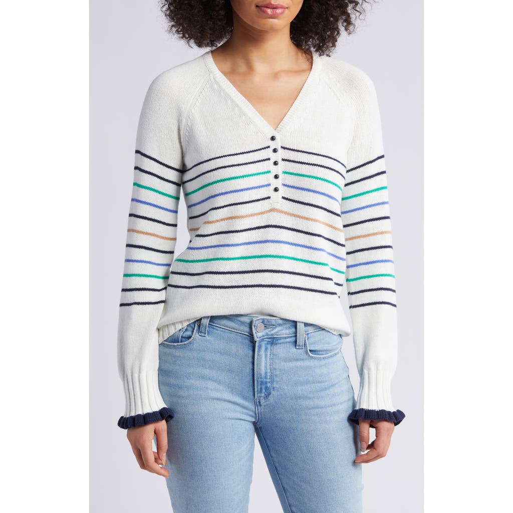 Nic + Zoe Nic+zoe Maritime Stripe Cotton Sweater In White