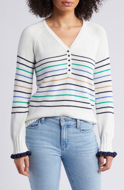 NIC+ZOE Maritime Stripe Cotton Sweater in Cream Multi