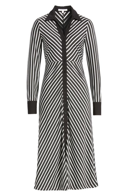 Shop Zoe And Claire Stripe Long Sleeve Midi Shirtdress In Black/white