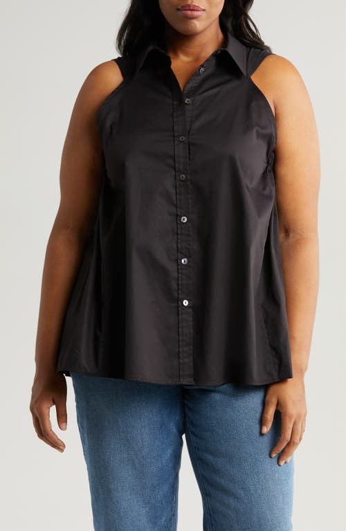 Ziva Sleeveless Button-Up Shirt in Black
