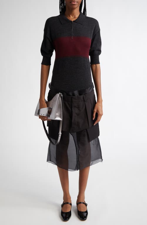 Shop Maison Margiela Décortiqué Mixed Media Wool Blend & Silk Midi Dress In Black/brown