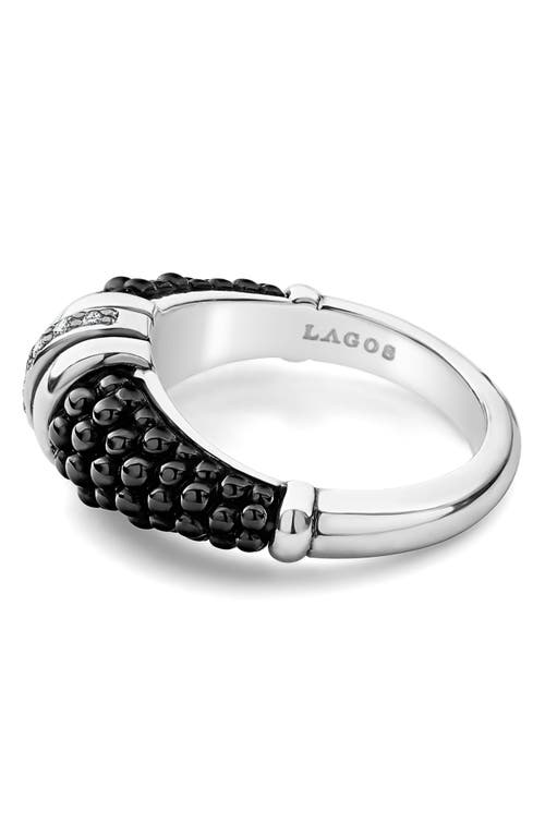 Shop Lagos Black Caviar Diamond Tapered Ring In Silver/black