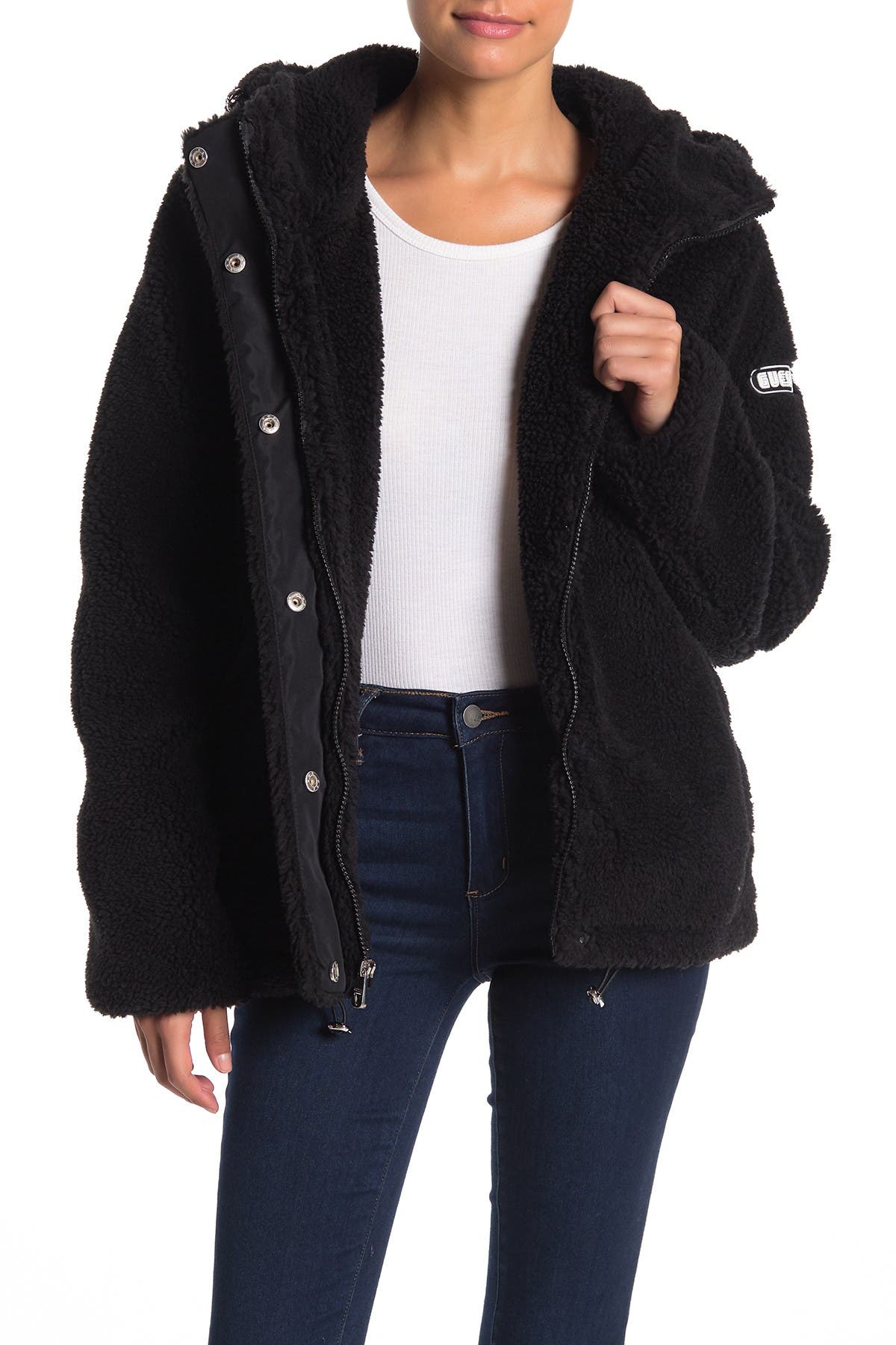 teddy faux fur jacket with hood