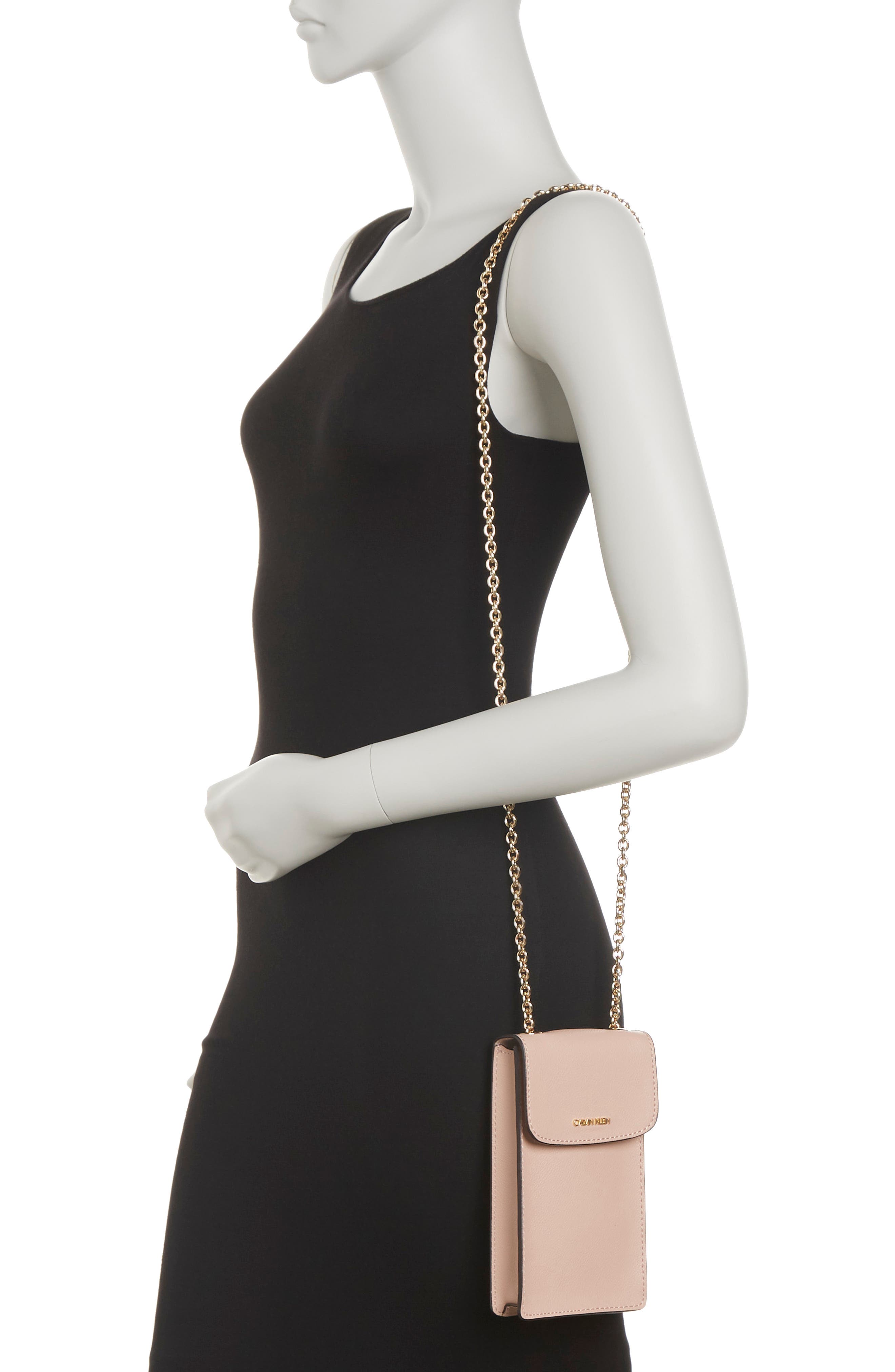 Calvin Klein Hailey Pebble Leather Chain Phone Crossbody Bag In Pale Rose |  ModeSens