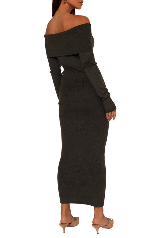 Petal And Pup Petal & Pup Archie Off The Shoulder Long Sleeve Rib Maxi Sweater Dress In Black