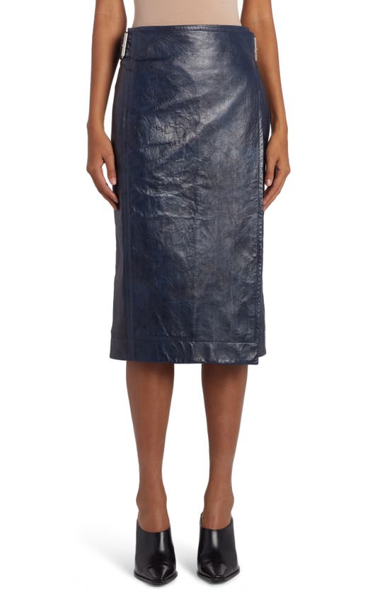 Bottega Veneta Embossed Eel Nappa Leather Midi Skirt In Blu