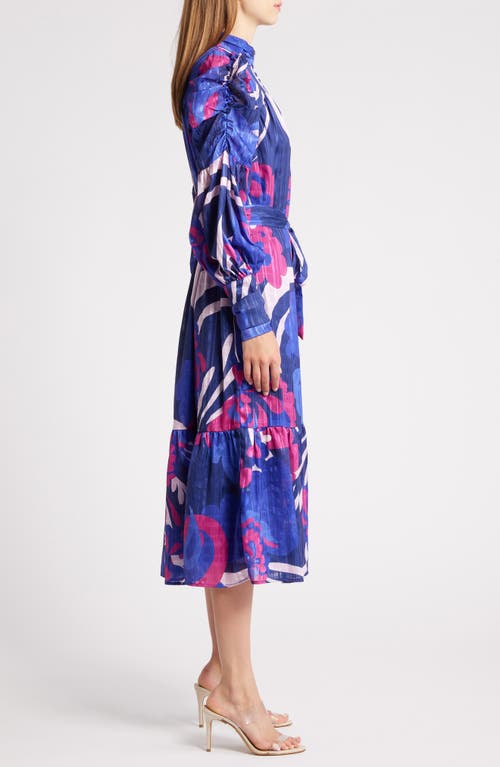 Shop Ciebon Adele Floral Print Long Sleeve Midi Dress In Violet Multi