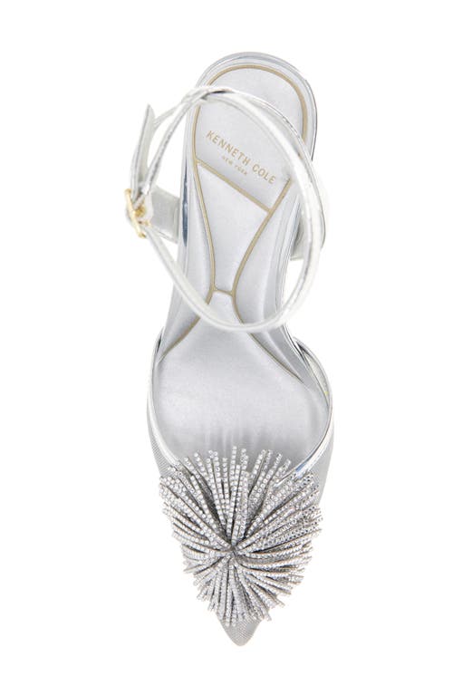 Kenneth Cole Umi Starburst Ankle Strap Pointed Toe Pump In Silver Mesh