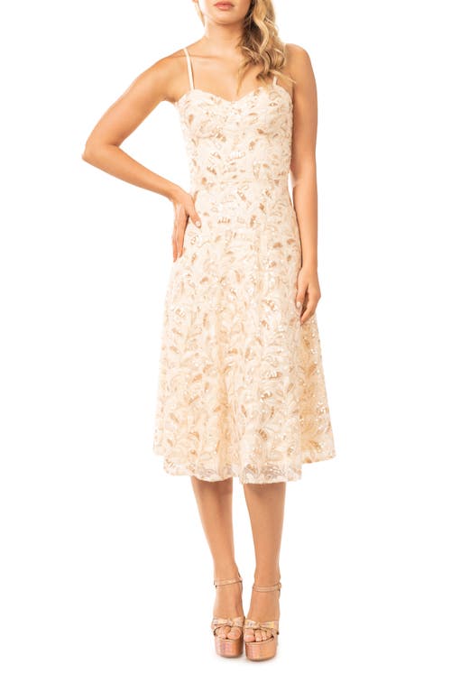 Dress the Population Carlita Sequin Midi Dress in Cream Multi