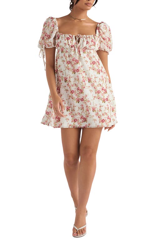 HOUSE OF CB Puff Sleeve Minidress in Rose Print