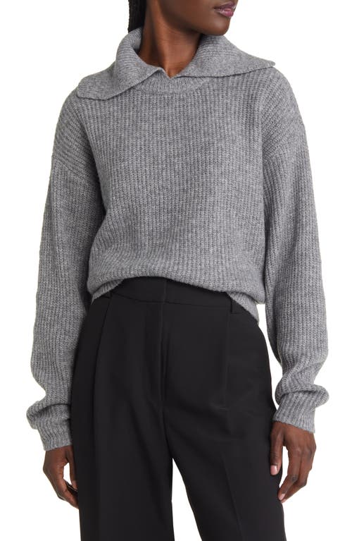 Treasure & Bond Shawl Collar Rib Trim Sweater in Grey Dark Heather