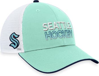 Women's Fanatics Branded Deep Sea Blue/Light Blue Seattle Kraken Authentic Pro Rink Cuffed Knit Hat with Pom