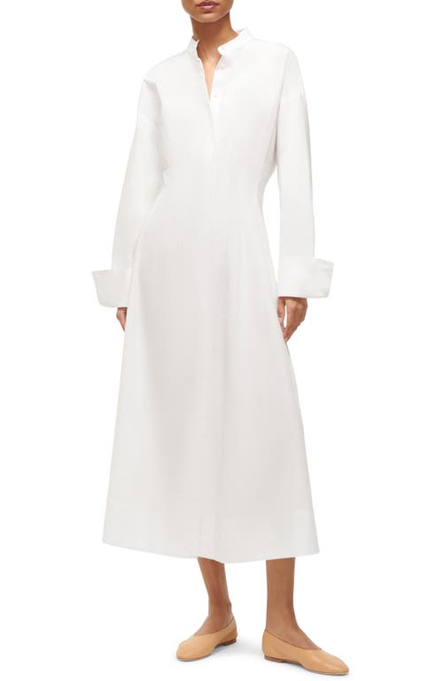 STAUD Lorenza Long Sleeve Stretch Cotton Shirtdress White at Nordstrom,