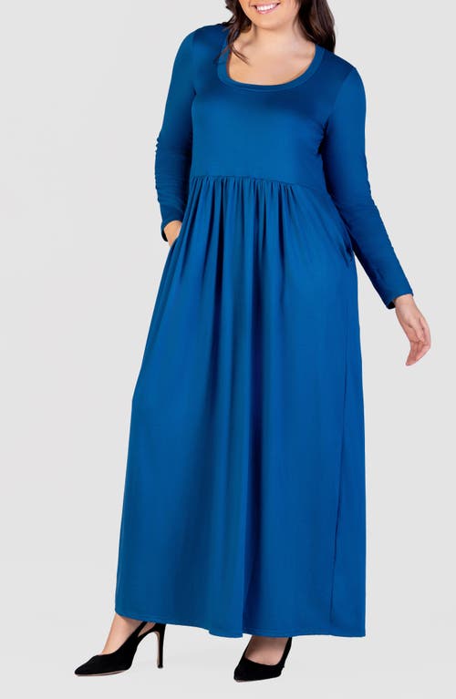 24seven Comfort Apparel Plus Size Long Sleeve Maxi Dress With Pockets In Teal