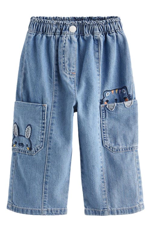 NEXT Kids' Embroidered Character Wide Leg Jeans in Indigo 