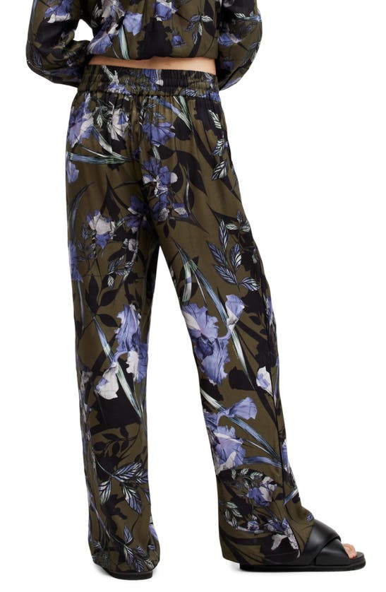 Shop Allsaints Tyler Batu Floral Print Wide Leg Pants In Deep Khaki Green