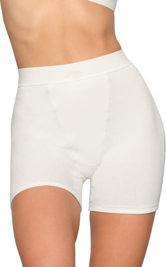 SKIMS: Off-White Cotton Rib Boxer Boy Shorts
