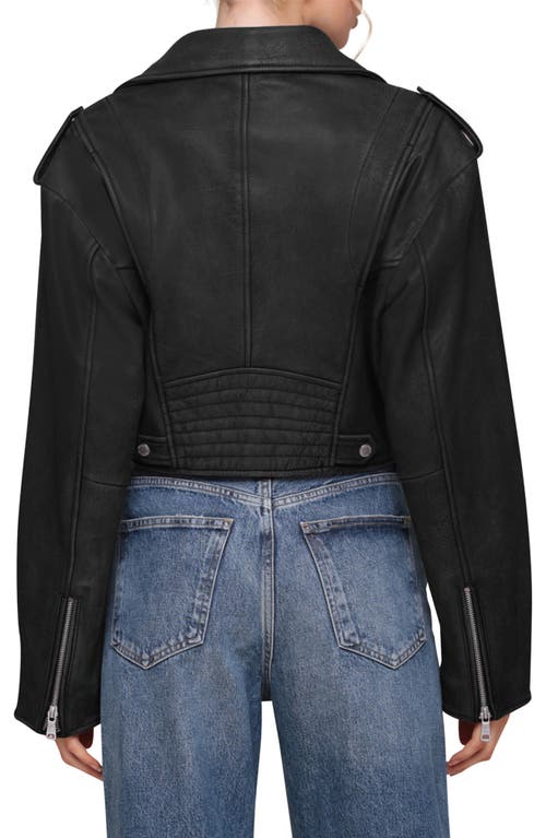 Shop Avec Les Filles Cropped Leather Biker Jacket In Black