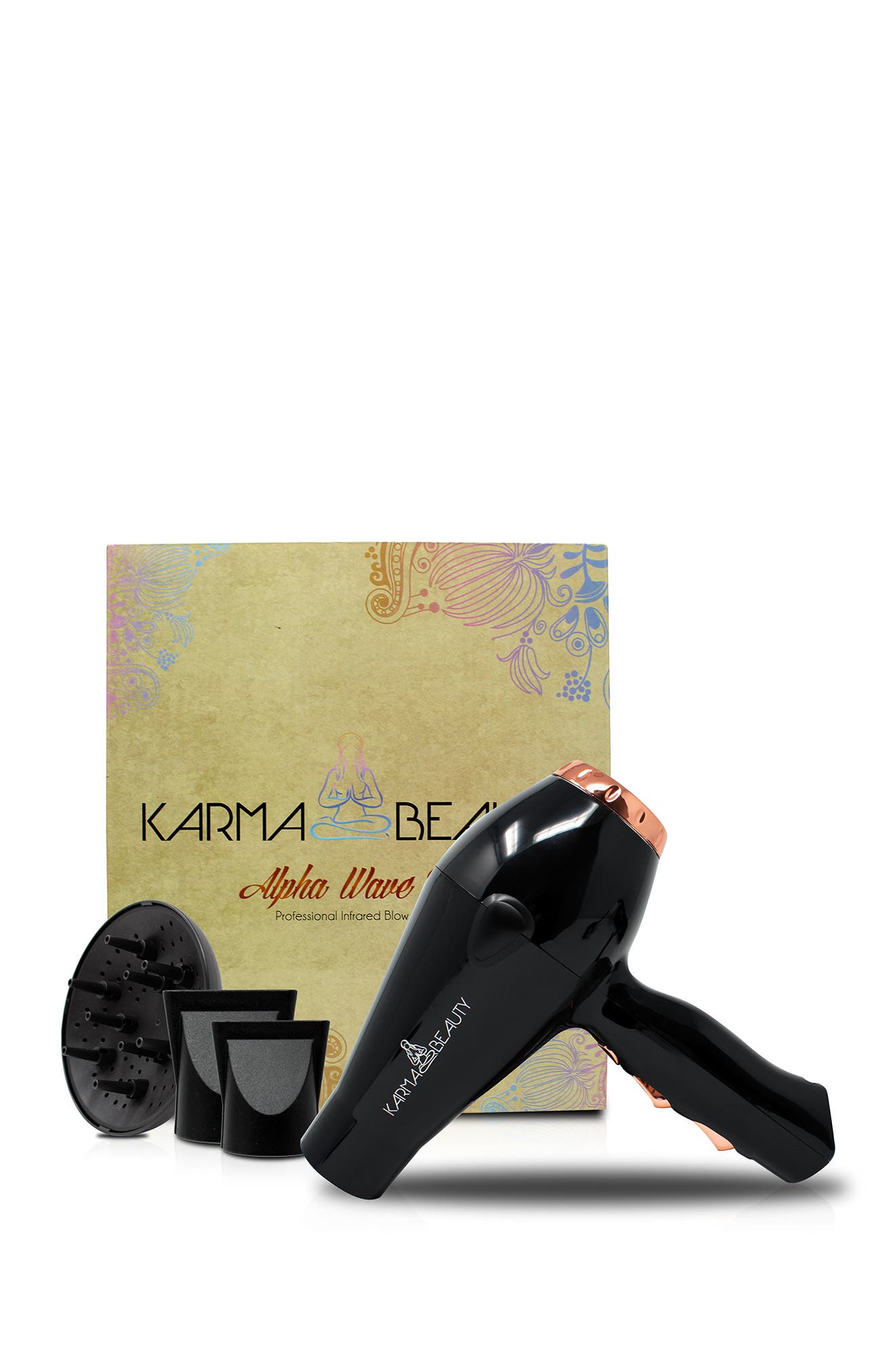 Karma Beauty Alpha Wave Pro Black Blow Dryer With Concentration Nozzles & Diffuser 4- Piece Set