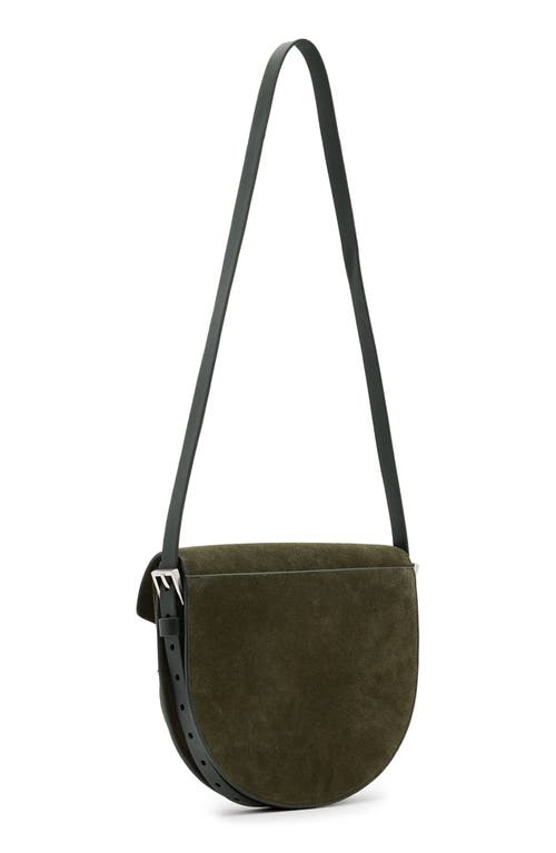 Shop Allsaints Miro Suede Saddle Bag In Olive Green